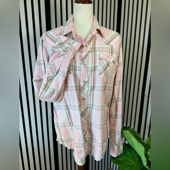 American Living Pink Plaid Shirt with Pearl Snap Buttons Sz Lg - Picture 1 of 6